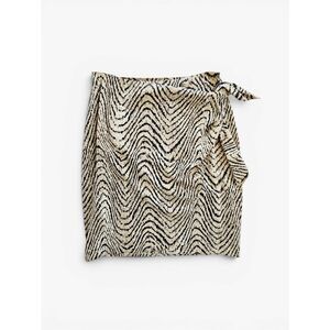 Adrienne Vittadini 100% Silk Animal Print Tie-Waist Draped Mini Wrap Skirt S